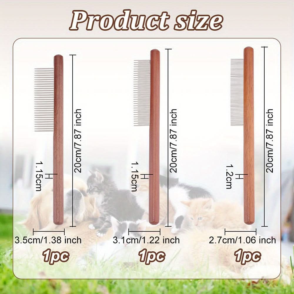 3-Piece Pet Grooming Wooden Comb Set