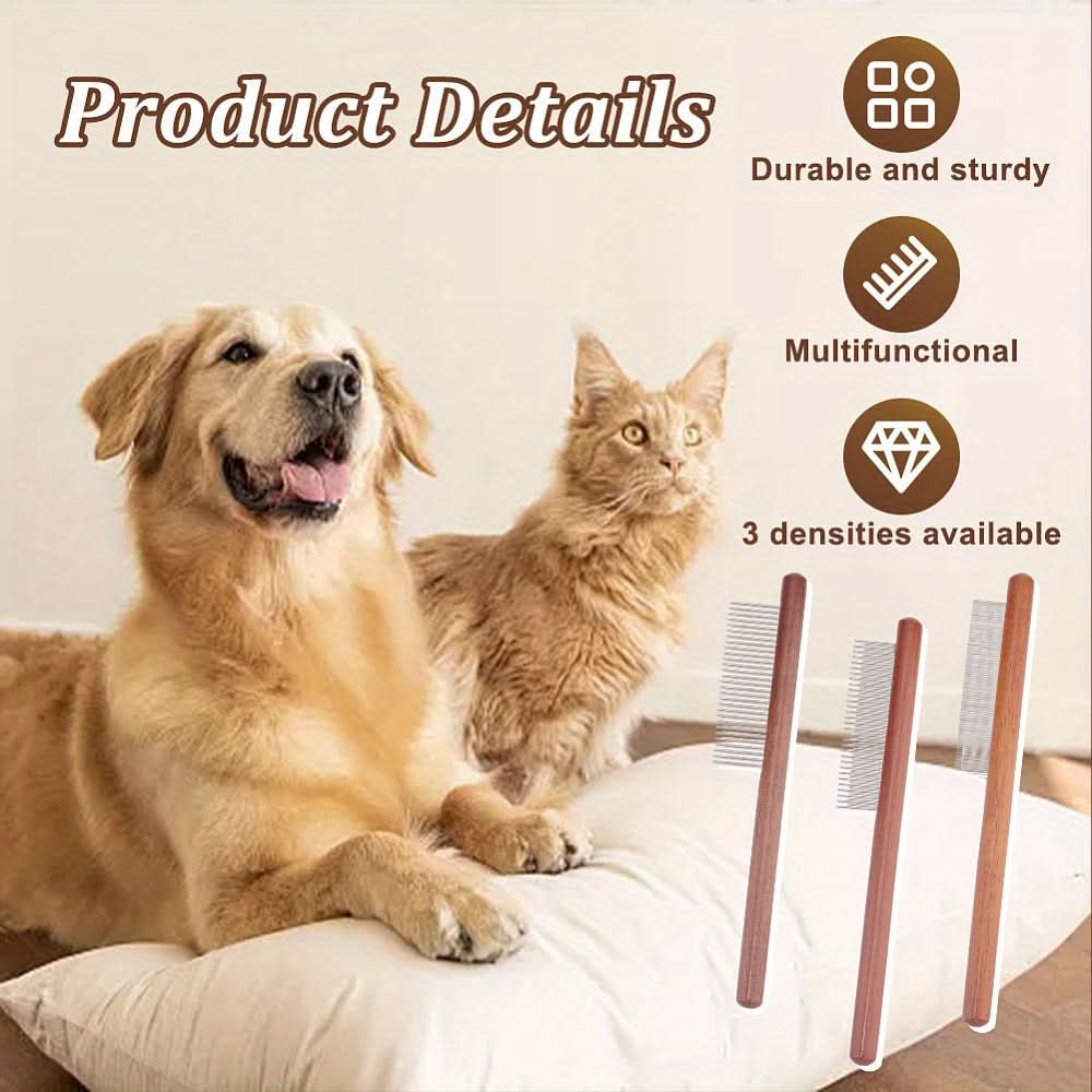 3-Piece Pet Grooming Wooden Comb Set