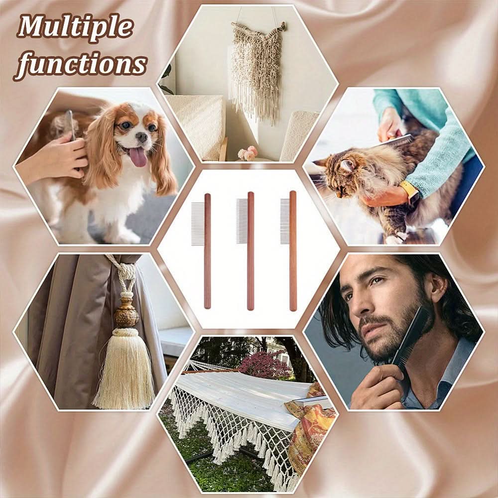 3-Piece Pet Grooming Wooden Comb Set