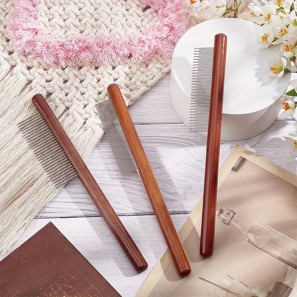 3-Piece Pet Grooming Wooden Comb Set