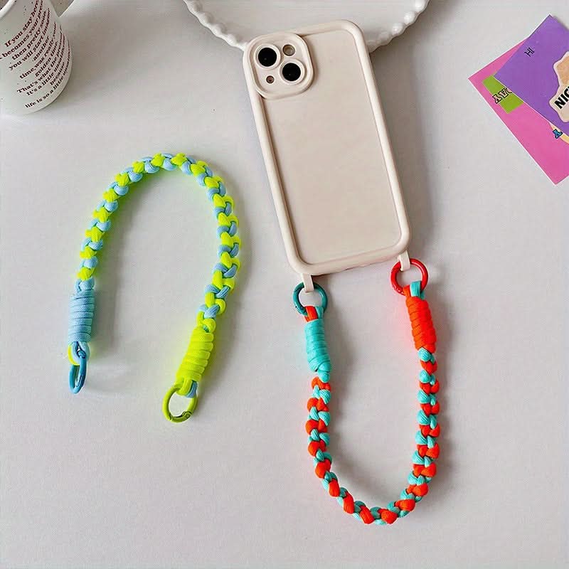 Creative Hand-Woven Color-Block Mobile Phone Lanyard with Universal Clip
