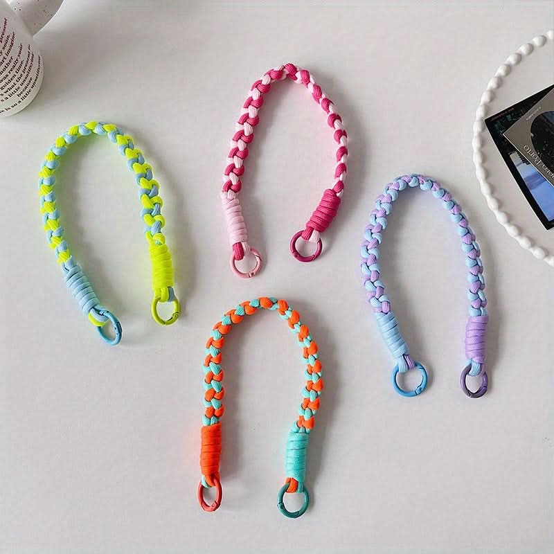 Creative Hand-Woven Color-Block Mobile Phone Lanyard with Universal Clip
