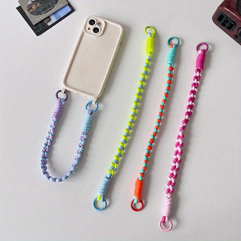 Creative Hand-Woven Color-Block Mobile Phone Lanyard with Universal Clip