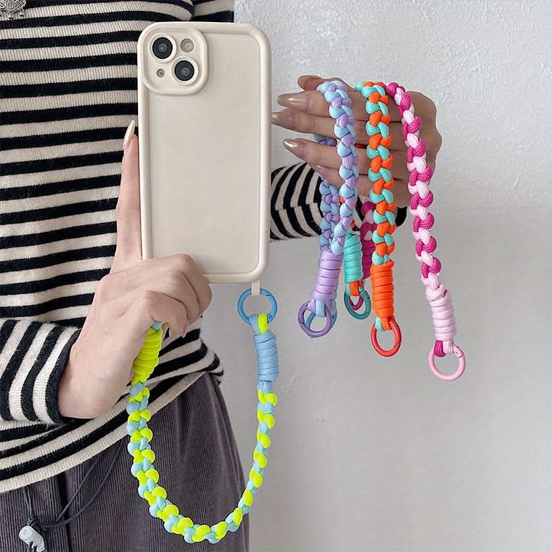 Creative Hand-Woven Color-Block Mobile Phone Lanyard with Universal Clip