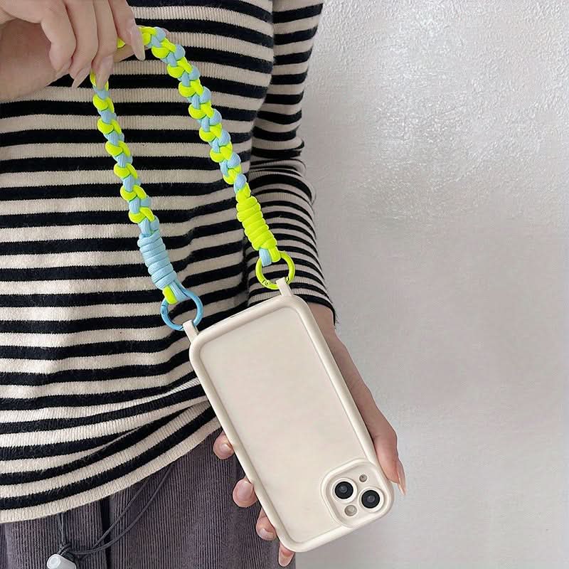 Creative Hand-Woven Color-Block Mobile Phone Lanyard with Universal Clip