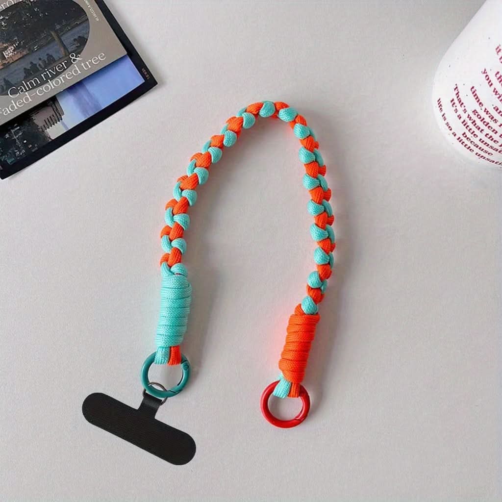 Creative Hand-Woven Color-Block Mobile Phone Lanyard with Universal Clip