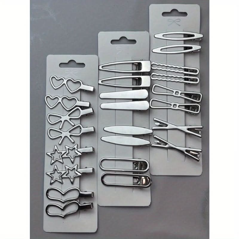 Set of 24 Silvery Cute Hair Clips for Women
