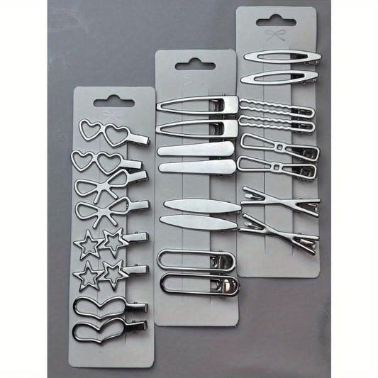 Set of 24 Silvery Cute Hair Clips for Women