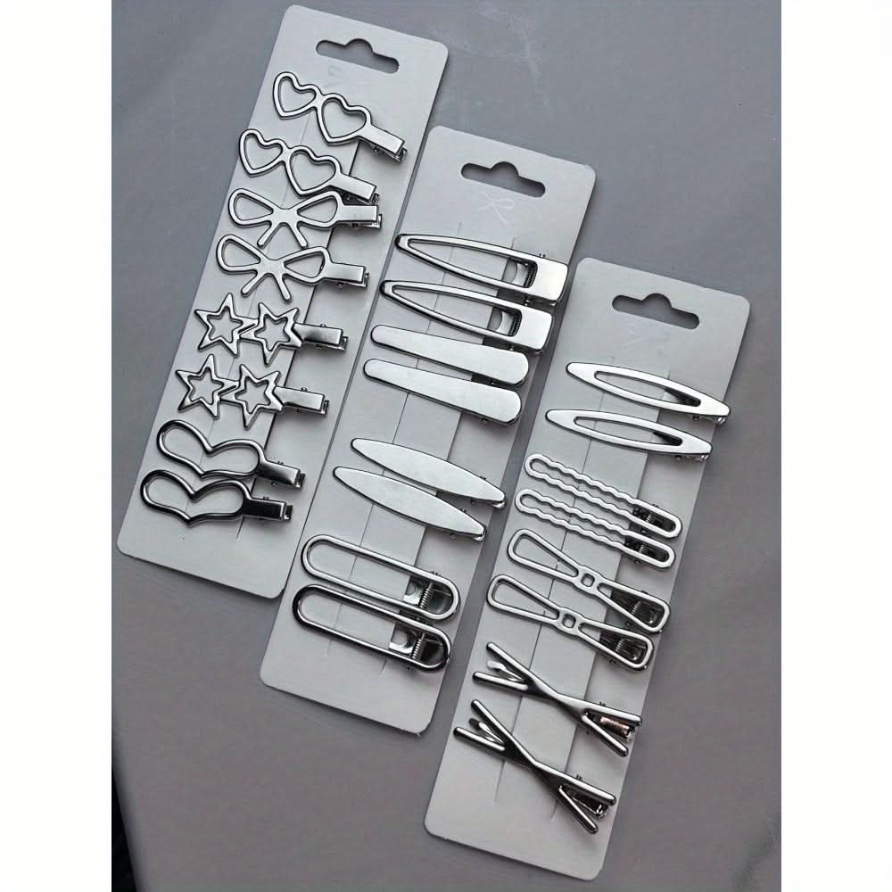 Set of 24 Silvery Cute Hair Clips for Women