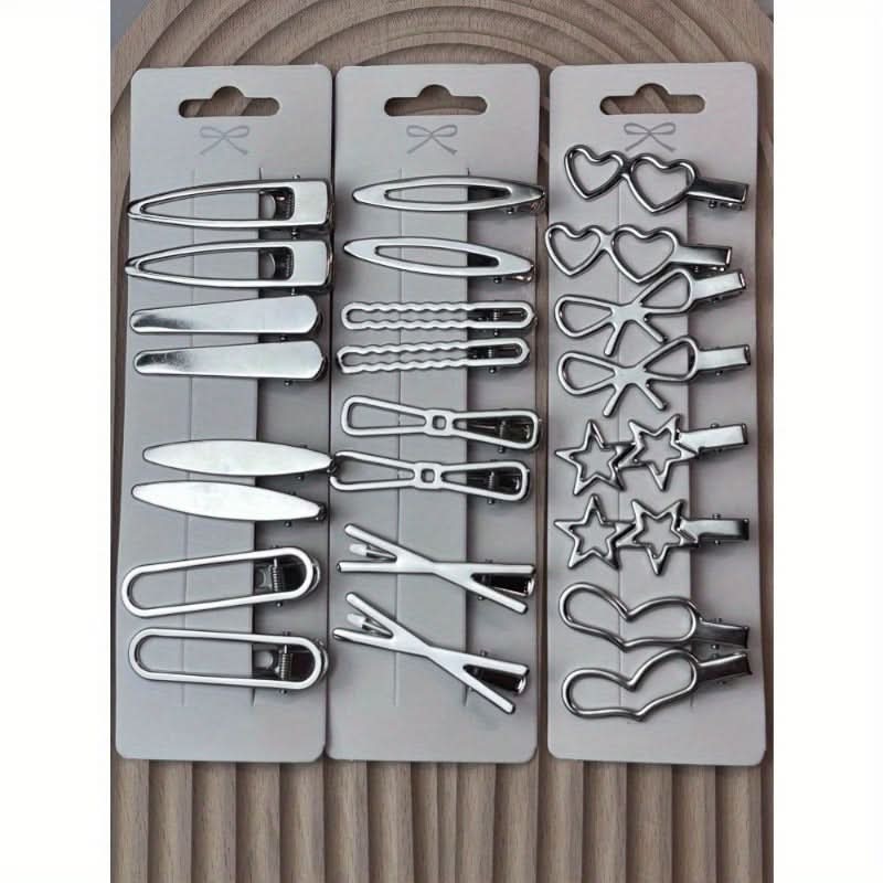 Set of 24 Silvery Cute Hair Clips for Women