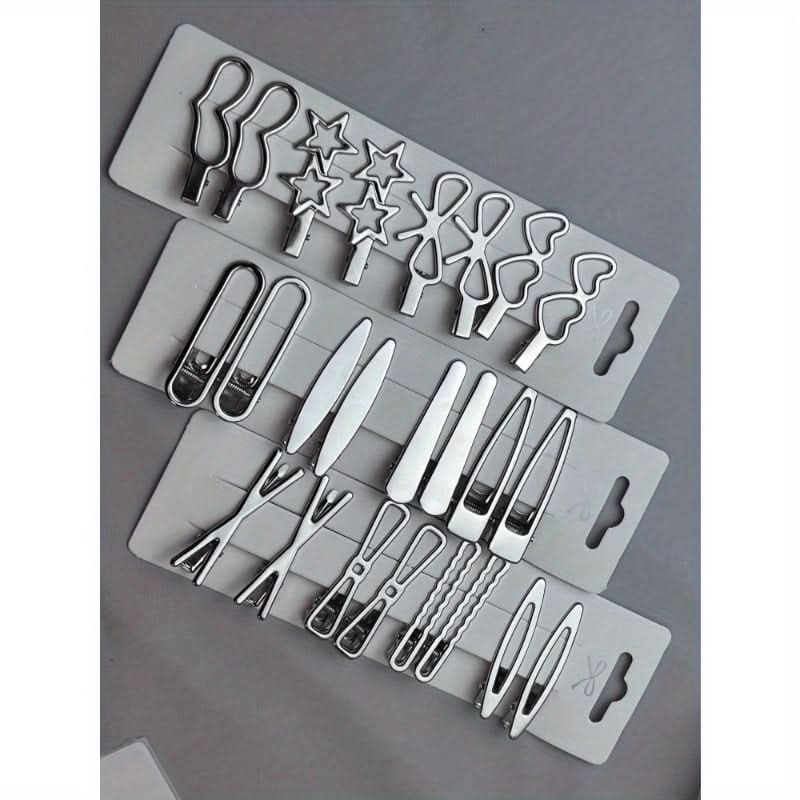 Set of 24 Silvery Cute Hair Clips for Women
