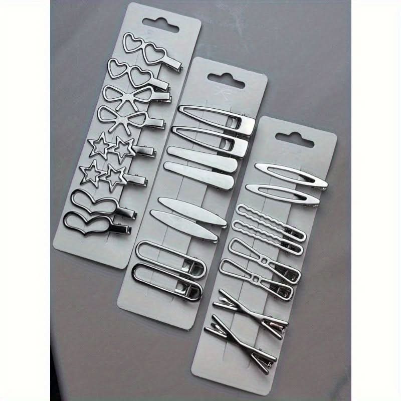 Set of 24 Silvery Cute Hair Clips for Women
