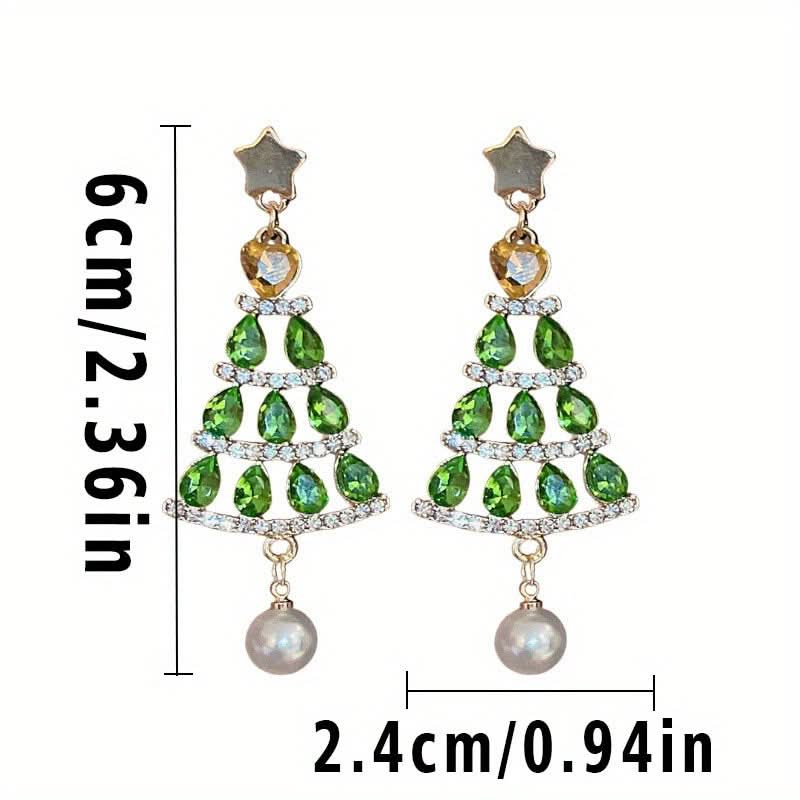 Green Christmas Tree Rhinestone Tassel Earrings