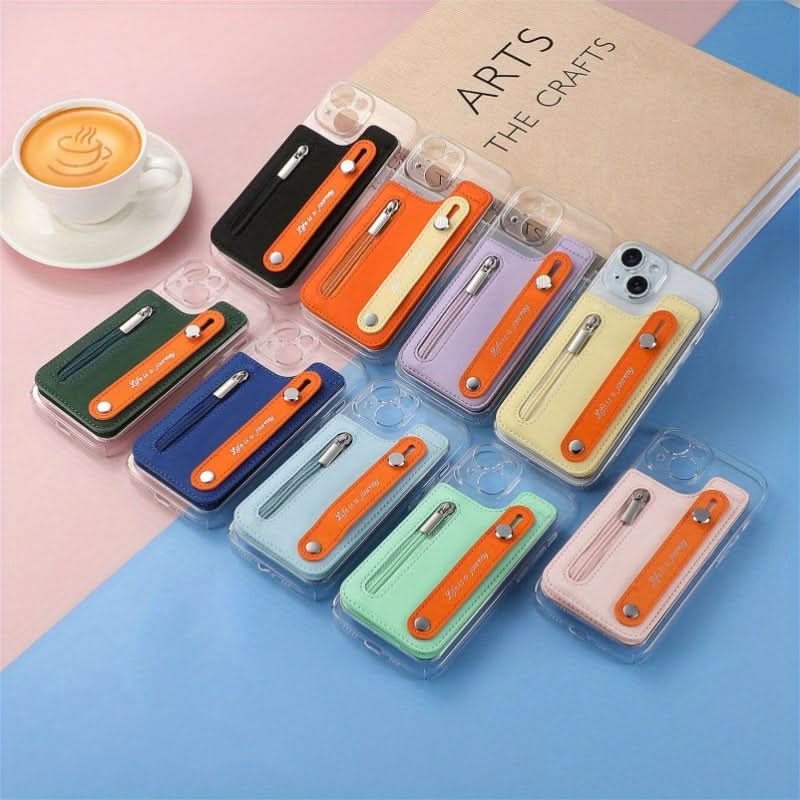 PU Leather Phone Card Holder with Wrist Strap