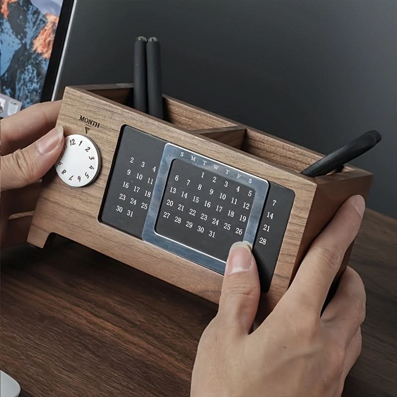 Wooden Desk Organizer with Calendar, Multi-Functional Storage