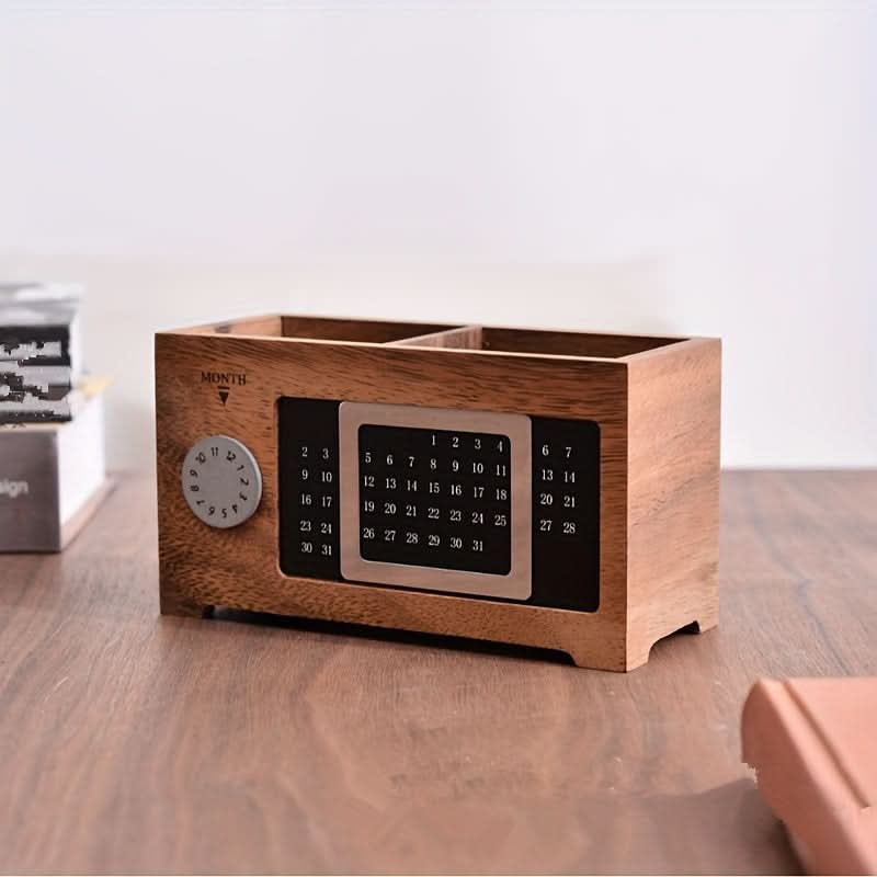 Wooden Desk Organizer with Calendar, Multi-Functional Storage