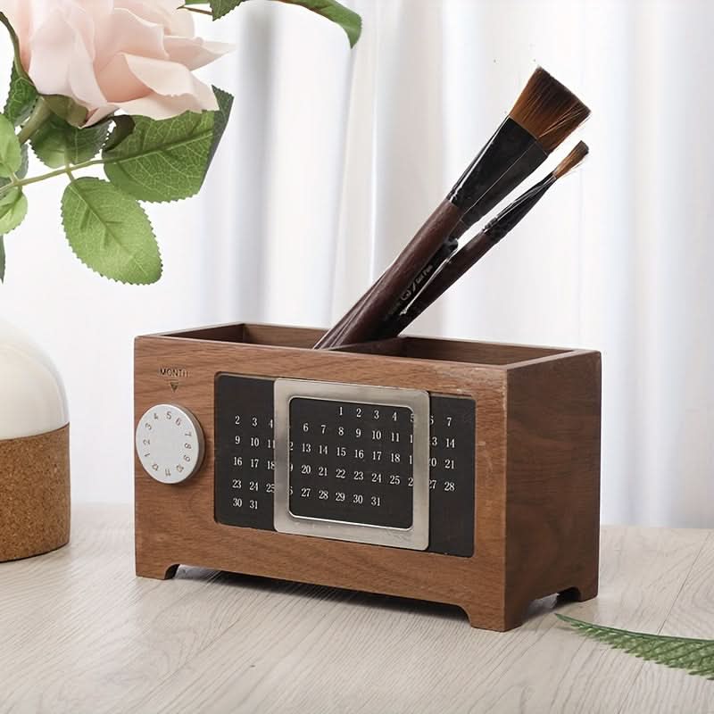Wooden Desk Organizer with Calendar, Multi-Functional Storage