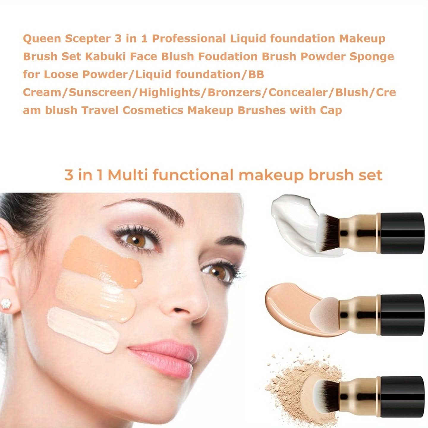 3-in-1 Professional Makeup Brush Set- Oil-Free Nylon Bristles