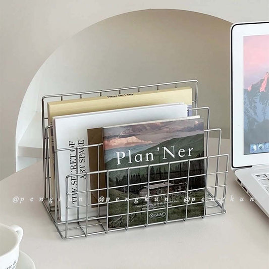 Polished Iron Bookshelf and Magazine Organizer, Modern Desk Accessory