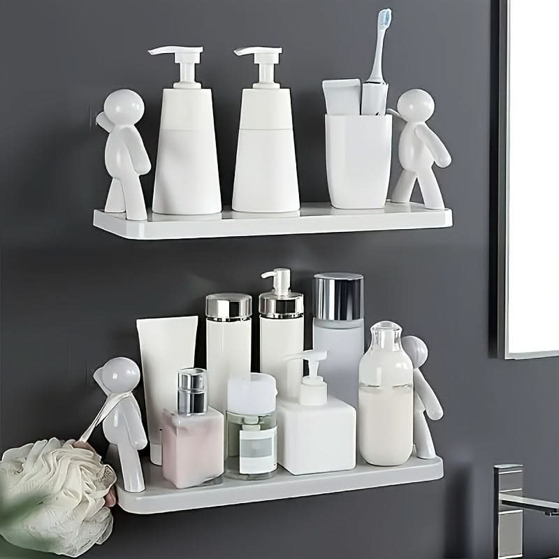 Cute White Figurine Wall-Mounted Storage Rack – No Drilling Needed