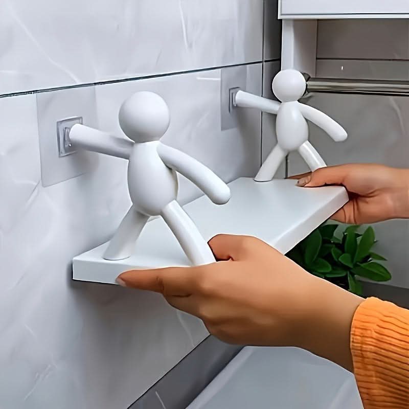 Cute White Figurine Wall-Mounted Storage Rack – No Drilling Needed
