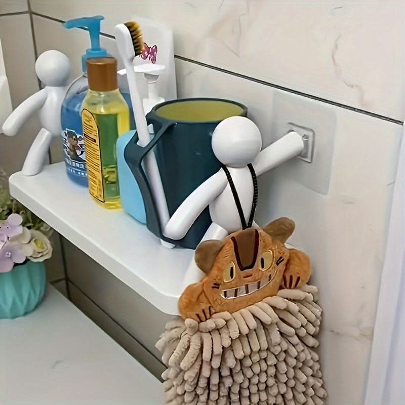 Cute White Figurine Wall-Mounted Storage Rack – No Drilling Needed