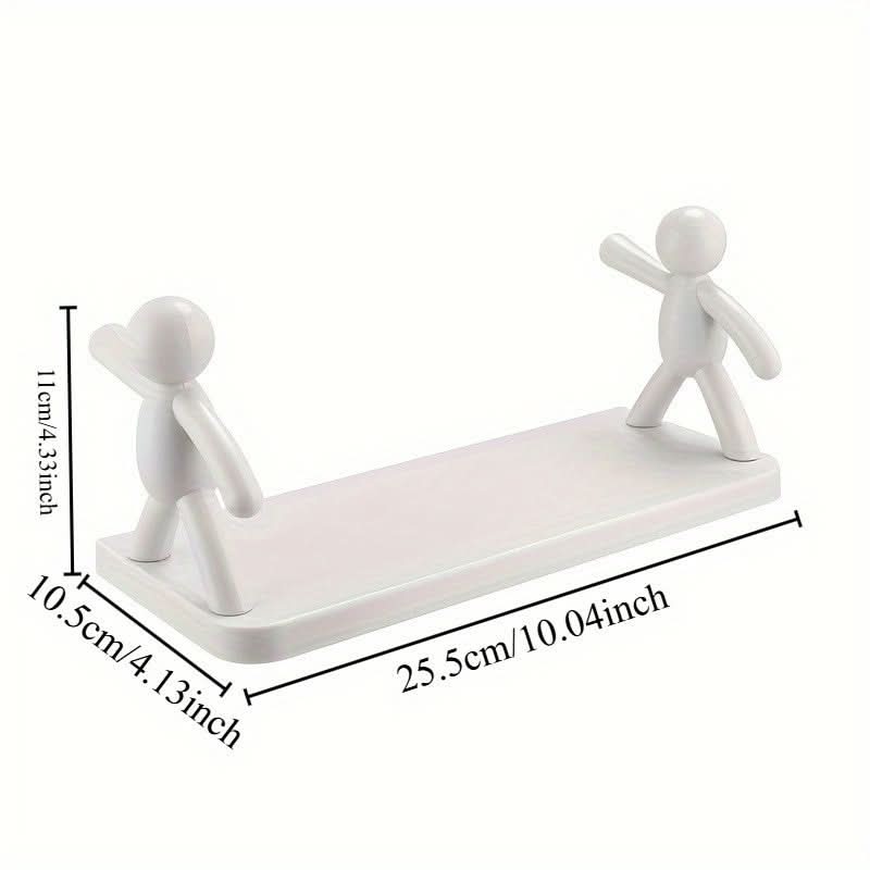 Cute White Figurine Wall-Mounted Storage Rack – No Drilling Needed