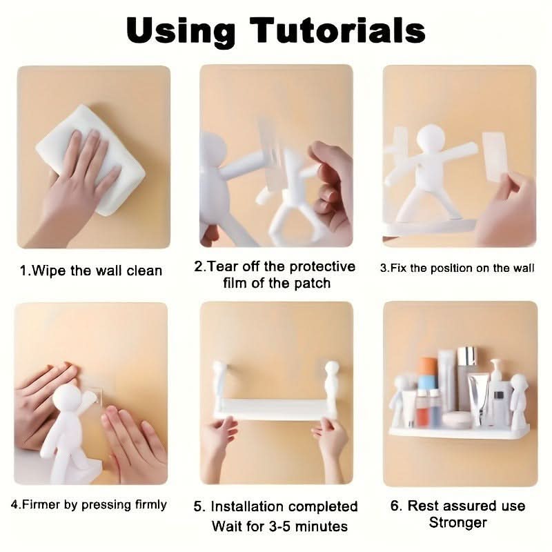 Cute White Figurine Wall-Mounted Storage Rack – No Drilling Needed