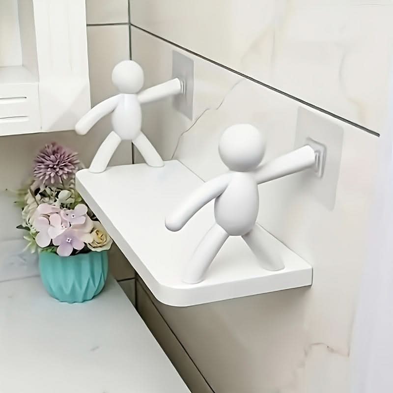 Cute White Figurine Wall-Mounted Storage Rack – No Drilling Needed