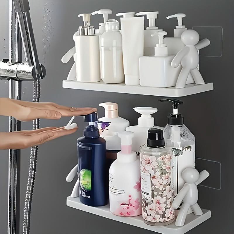 Cute White Figurine Wall-Mounted Storage Rack – No Drilling Needed
