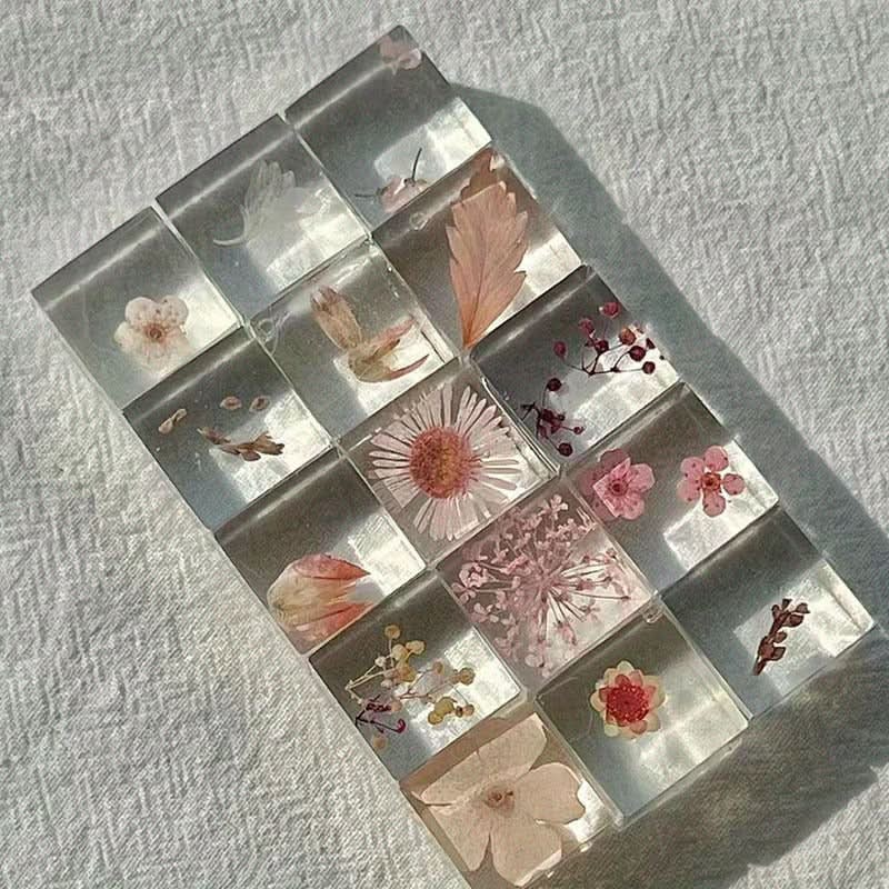 12pcs Resin Encased Dried Flower Blocks – 3D Botanical Specimens