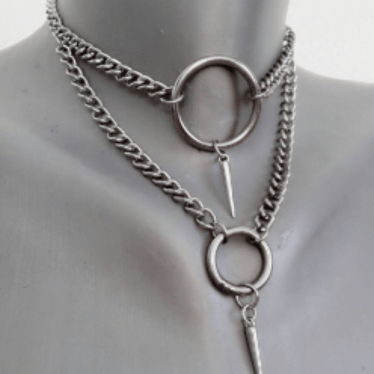 Geometric Rivet Stainless Steel Punk Necklace Set