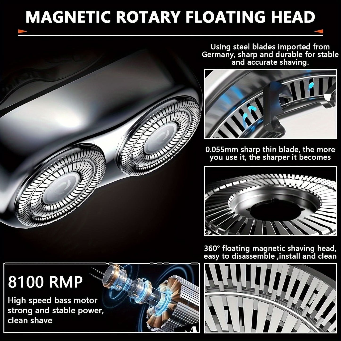 Cordless Rotary Shaver – Alloy Body & Magnetic Shaving Head