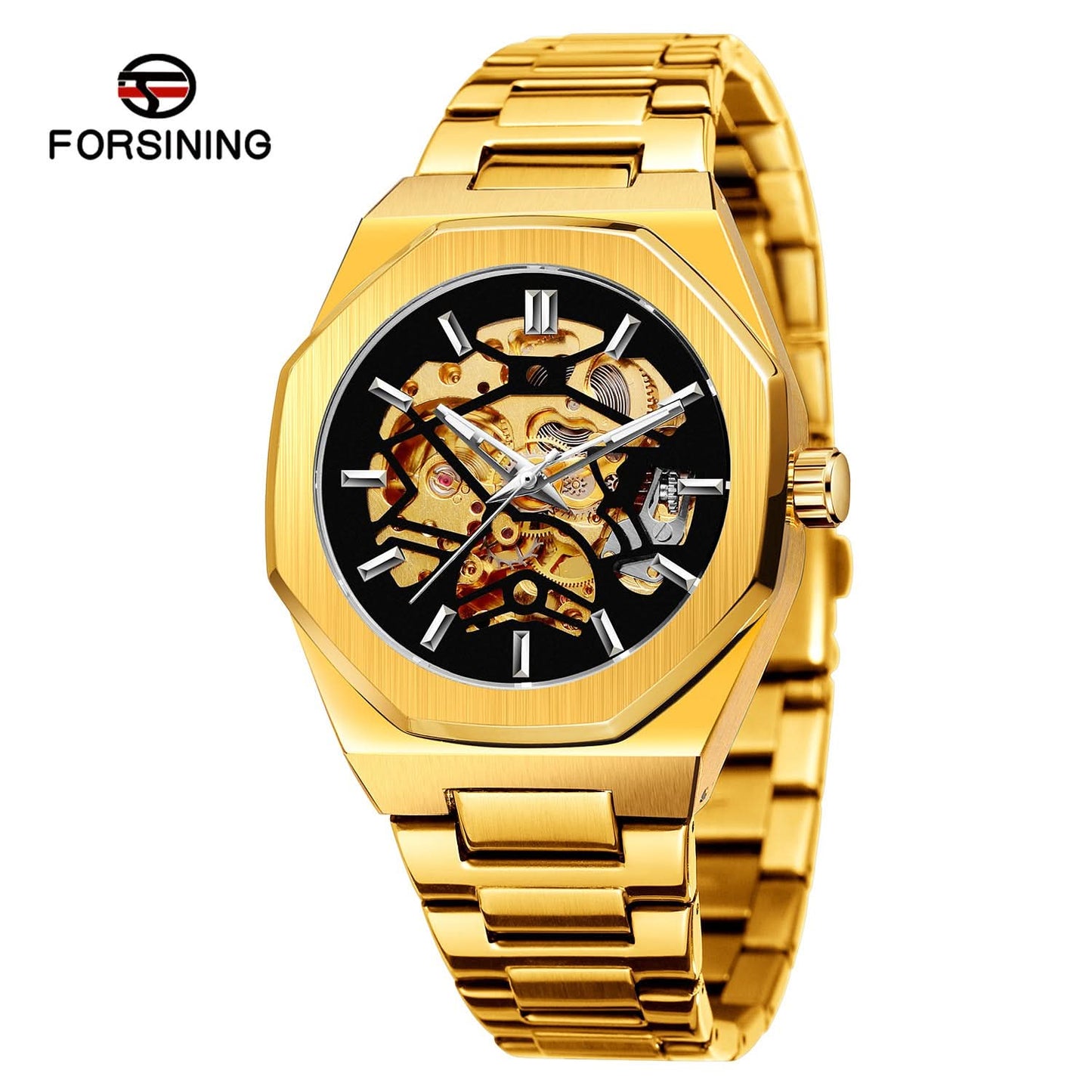Men's Skeleton Mechanical Watch – Alloy Strap, Transparent Back