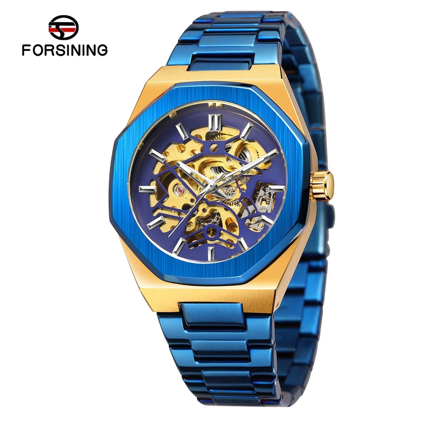 Men's Skeleton Mechanical Watch – Alloy Strap, Transparent Back