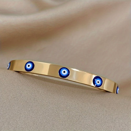 Gold-Plated Evil Eye Stainless Steel Cuff Bracelet