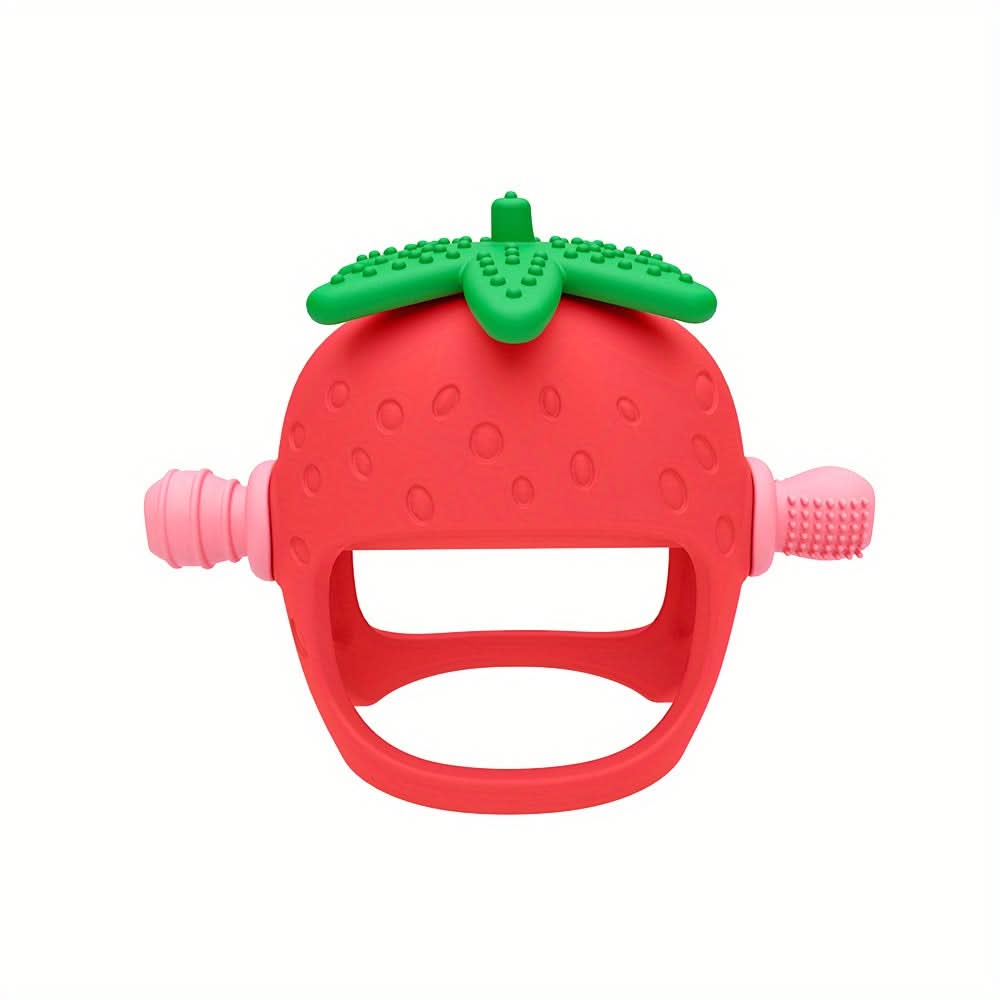 Food-Grade Silicone Baby Teether Glove – Strawberry-Shaped Hand Protector