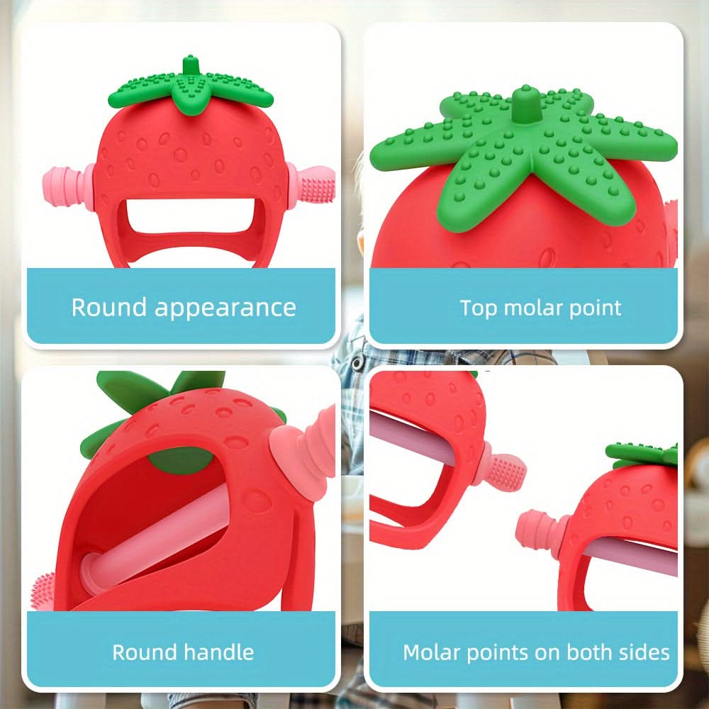 Food-Grade Silicone Baby Teether Glove – Strawberry-Shaped Hand Protector