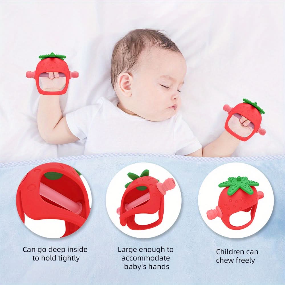 Food-Grade Silicone Baby Teether Glove – Strawberry-Shaped Hand Protector