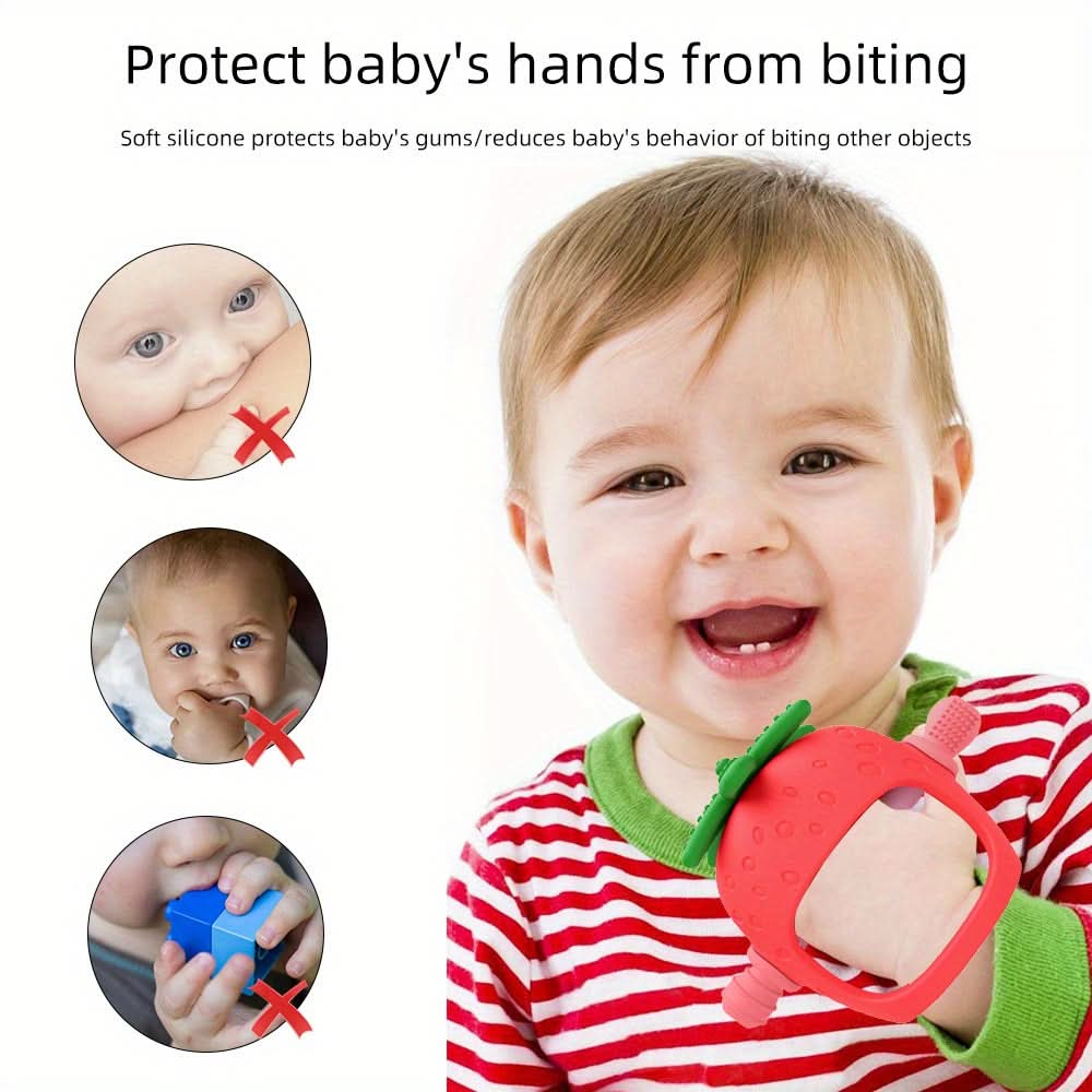 Food-Grade Silicone Baby Teether Glove – Strawberry-Shaped Hand Protector