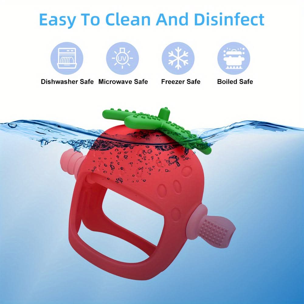 Food-Grade Silicone Baby Teether Glove – Strawberry-Shaped Hand Protector