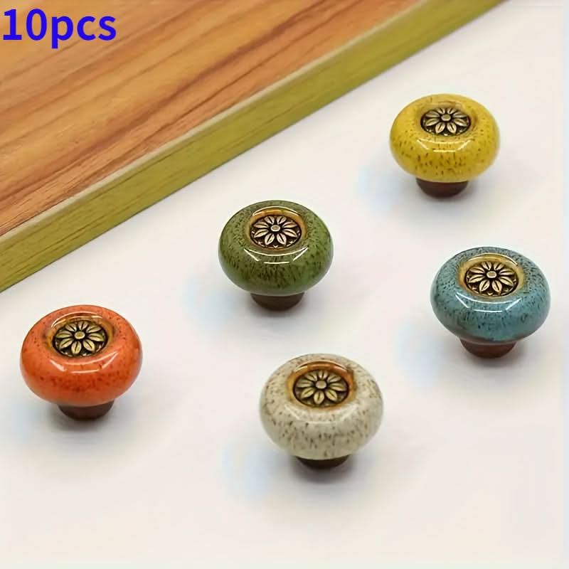 10-Pack Leopard Print Ceramic Cabinet Knobs – Multicolor Glass Pulls
