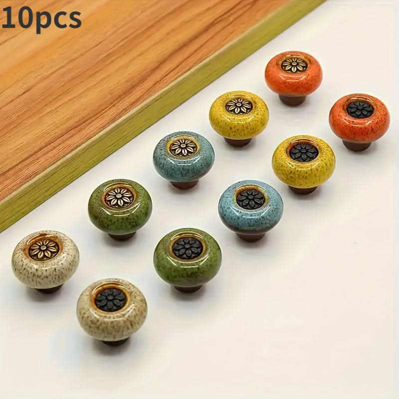 10-Pack Leopard Print Ceramic Cabinet Knobs – Multicolor Glass Pulls
