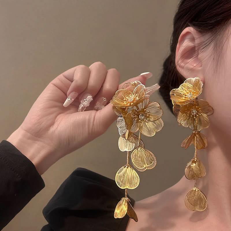 Vintage Flower Tassel Bridal Drop Earrings