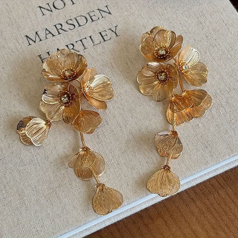 Vintage Flower Tassel Bridal Drop Earrings