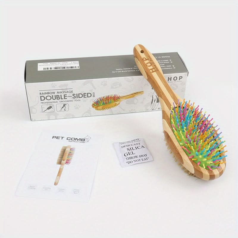 Dual-Sided Pet Grooming Comb for Dogs & Cats - TPU Bristle Brush for Shedding and Detangling, Gentle on Skin
