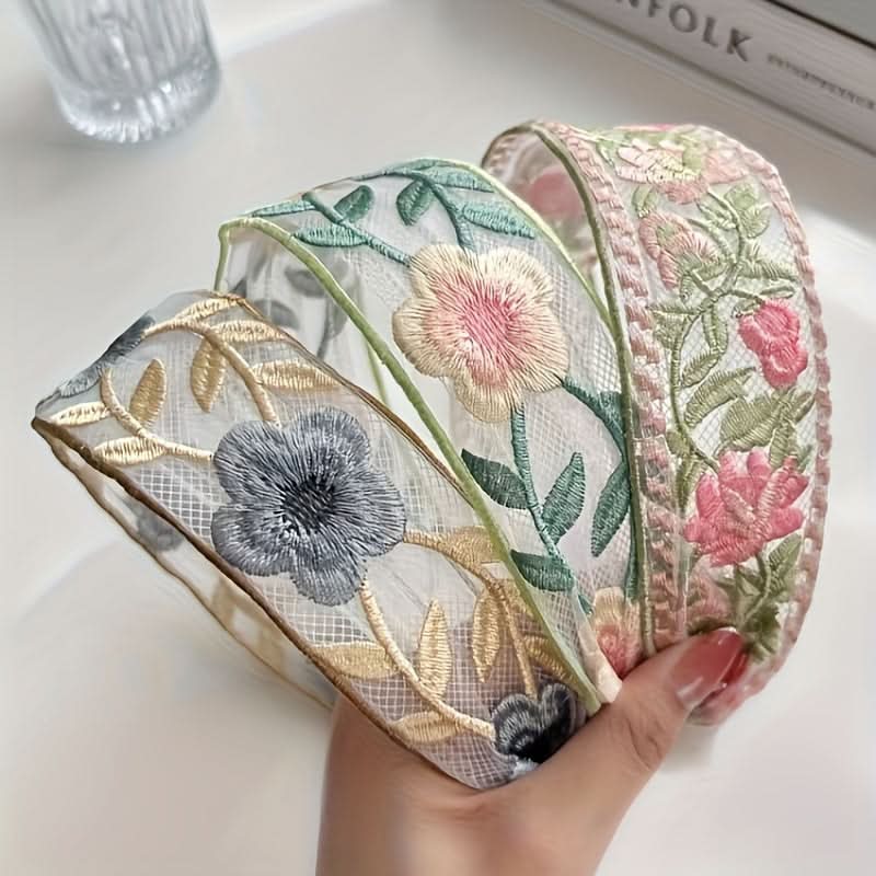 3-Piece Floral Embroidered Fabric Headband Set