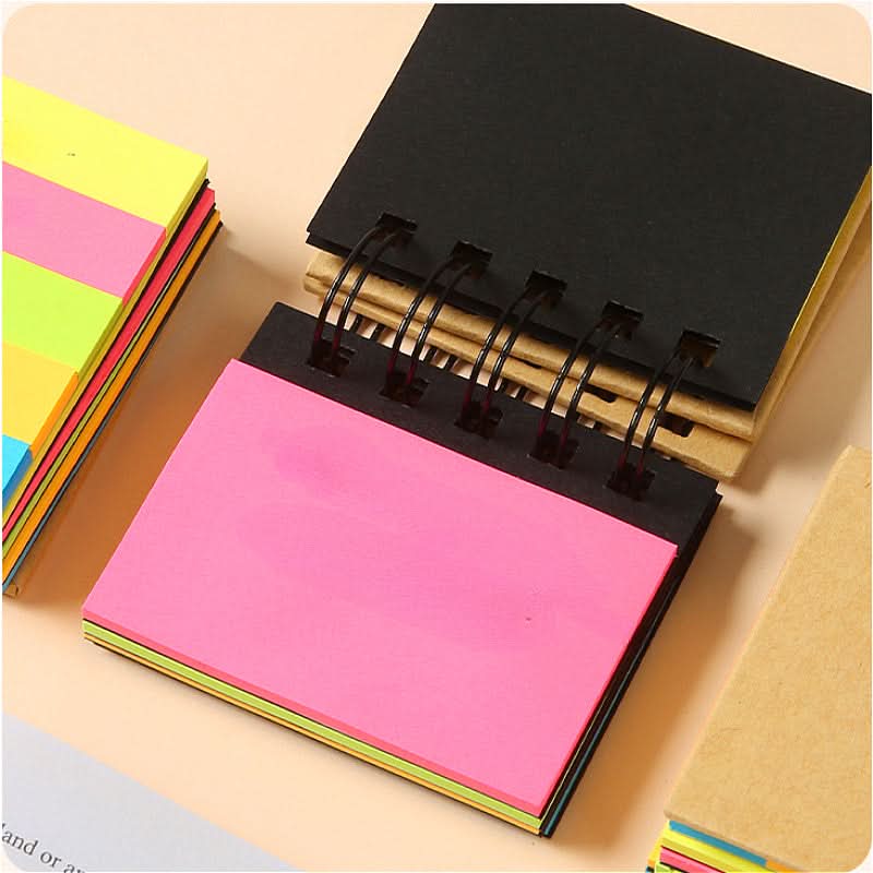 2-in-1 Kraft Paper Spiral Notebook with Sticky Notes – Artistic Loose-Leaf Journal