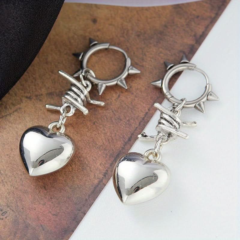 Heart-Shaped Gothic Punk Pendant Earrings