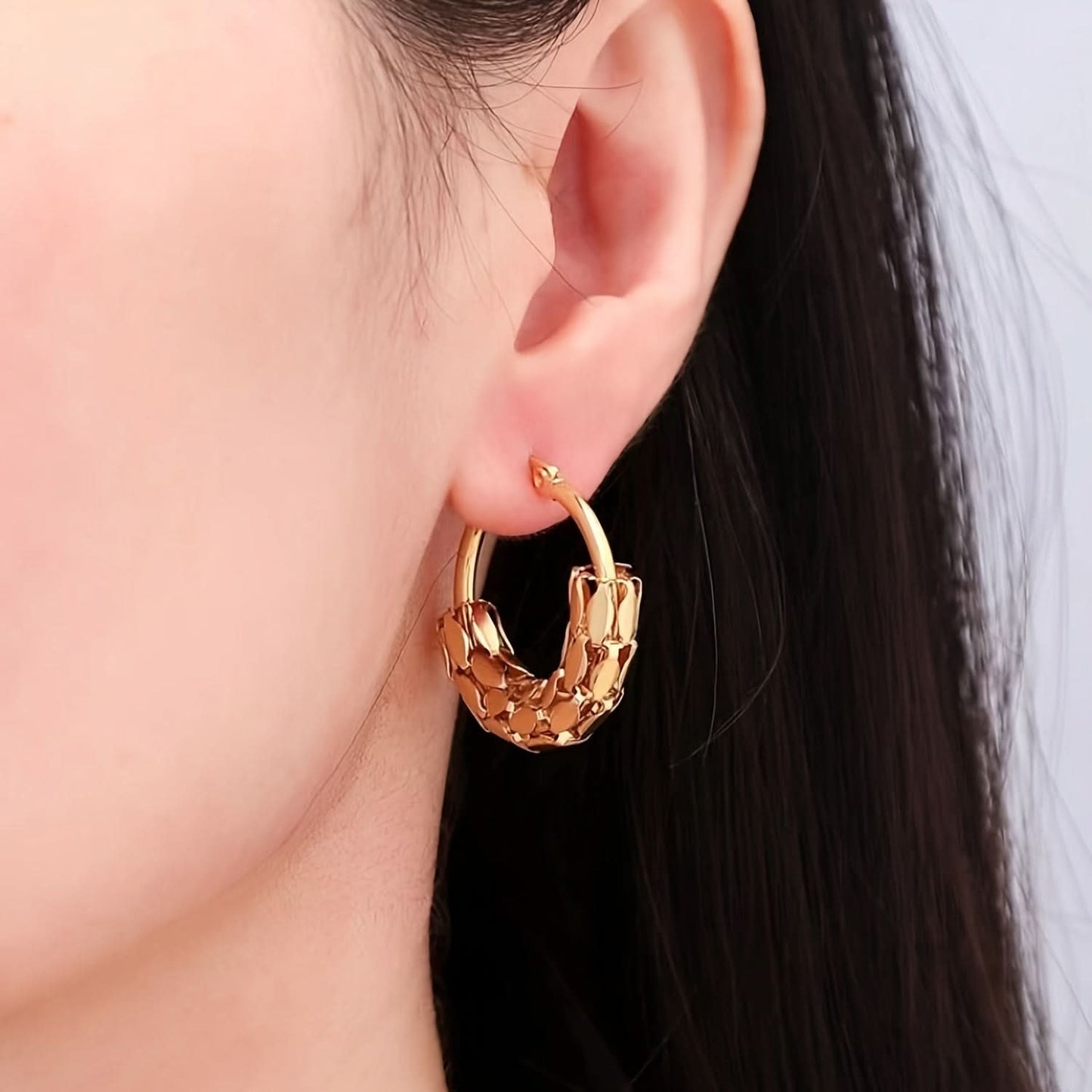 Vintage Stainless Steel Hoop Earrings Set
